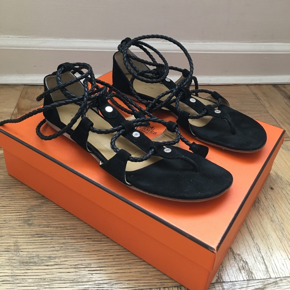 Hermès Galaxie Sandals Black Size 36.5
